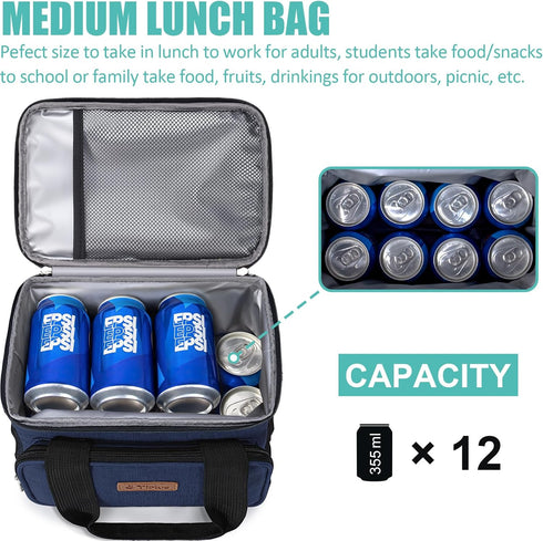 Tiblue Insulated Reusable Lunch Box for Office Work School Picnic Beach, Leakproof Freezable Cooler Bag with Adjustable Shoulder Strap (Medium, Da...