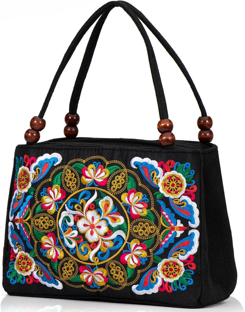Jursccu Double-Sided Embroidery Totes Bag Travel Beach Bag Vintage Embroidery Ethnic Shoulder Bags...