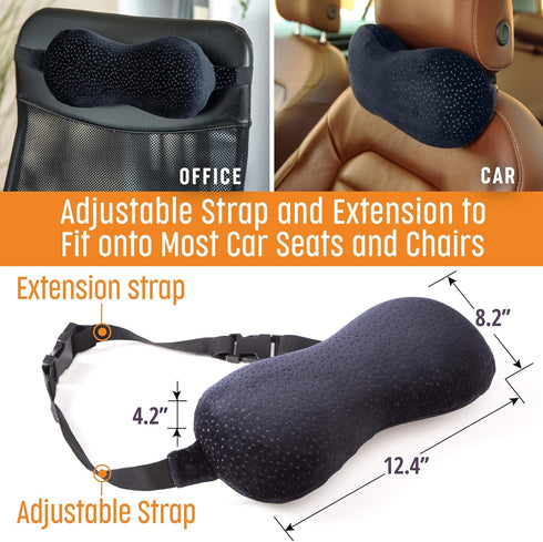 Car Neck Pillow for Driving - Memory Foam Headrest Pillow with Easy-to-Carry Portable Bag - Compact Multi Purpose Travel Pillow - Machine Washable...