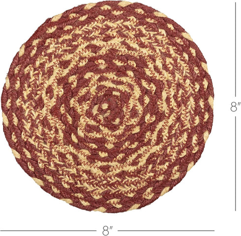 VHC Brands Classic Country Primitive Tabletop & Kitchen Jute Red Trivet, Burgundy Natural Tan 8"...