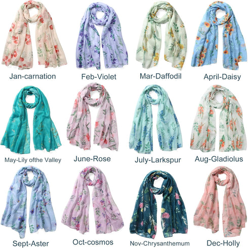 Rose Fashion Birth Flower Scarf For Women Christmas Scarf Shawls And Wraps Birthday Gifts Set Box For Mum/Grandma/Bridesmaid Unique Winter Idea We...