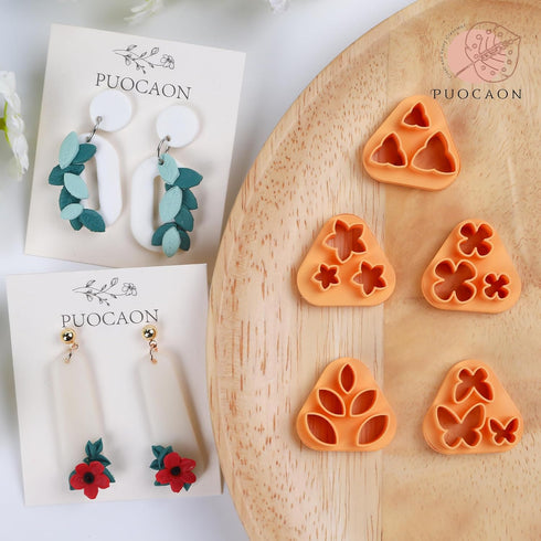 Puocaon Mini Flower Clay Cutters - 5 Pcs Flower Leaves Clay Cutters for Polymer Clay Earrings, Flower Petal Polymer Clay Cutters for Earrings, Min...