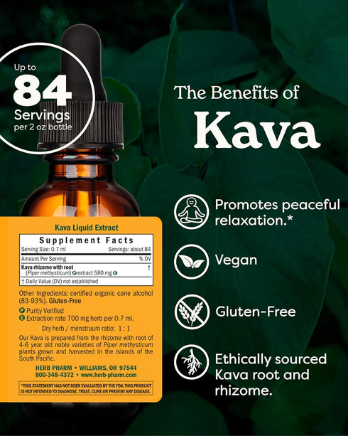 Herb Pharm Kava Root Liquid Extract to Reduce Stress and Promote Relaxation - 2 Ounce...
