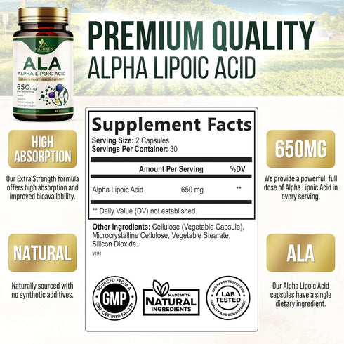 Alpha Lipoic Acid 600mg Plus - Pure ALA Supplement Non-GMO & Gluten Free, Supports Cellular Energy & Antioxidant Health, Extra Strength Lipoic Aci...