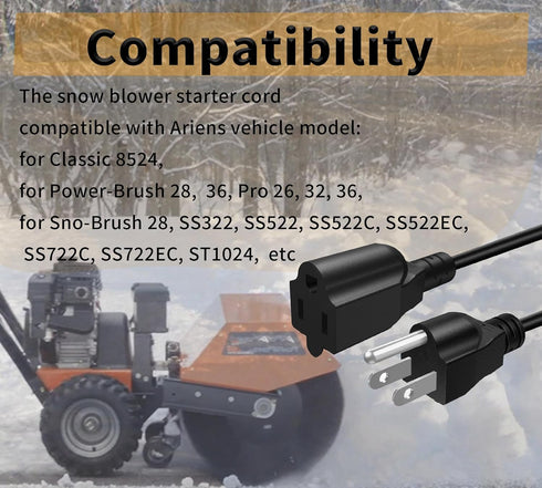 Snow Blower Electric Starter Cord 02483100 for Ariens Snowblower SS322 SS522 SS522C, MTD 629-0071, MTD 929-0071, MTD 929-0071B, Tecumseh: 32450B,R...