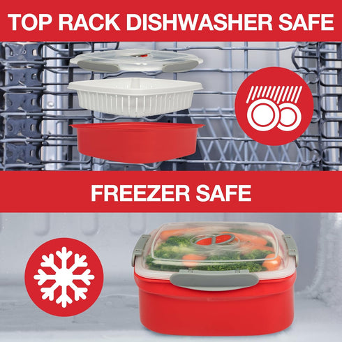 Microwave Cookware Steamer- 3 Piece Microwave Cooker w Food Container, Removable Strainer and Locking Steam Vent Lid- BPA Free, Fridge and Freezer...