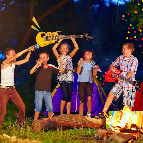 BBTO 15 Pcs Inflatable Rock Star Toy Set 23.6 Include 23.6 Inch Inflatable Rock Electric Guitar, Inflatable Bass Guitar, Inflatable Microphones, I...