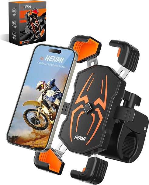 HENMI Bicycle Cell Phone Holder,Motorcycle Phone Mount,One Hand Operation Bicycle Handlebar Cell Phone Holder, 360° Rotatable Cell Phone Holder fo...