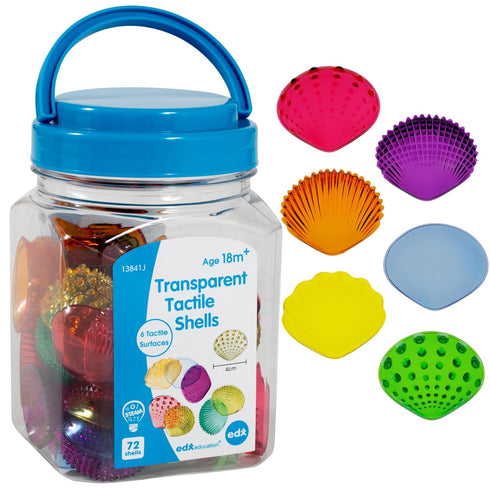 edxeducation-13841 Tactile Shells - Set of 72 - Translucent - 6 Textures and Colors - Ages 18m+ - Explore STEM concepts via Light Panels and Senso...