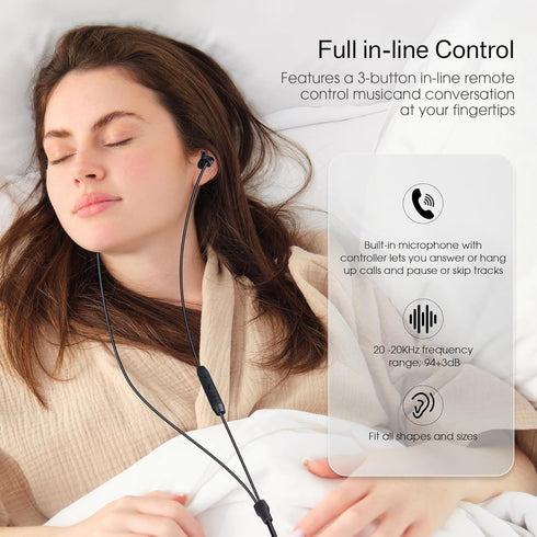 2 Pcs Wired Sleeping Earbuds, Sleep Earbuds for Side Sleepers 3.5MM Plug with Volume Control and Mic, Soft Silicone Sleep Headphones for Side Slee...
