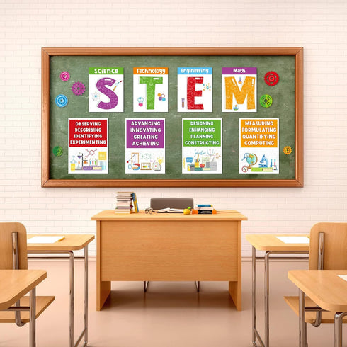 Zonon 40 Pcs Stem Science Bulletin Board Set Stem Classroom Decorations Scientist Posters Gear Shaped Cutouts Teachers Banner Wall Decor for Pre S...