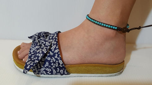 Infinityee888 Anklet Turquoise Bead 10 Inches Anklet Bracelet Woven with Leather Cord Handmade Hippie Bohemian Unisex Style Gift Idea for Men and ...