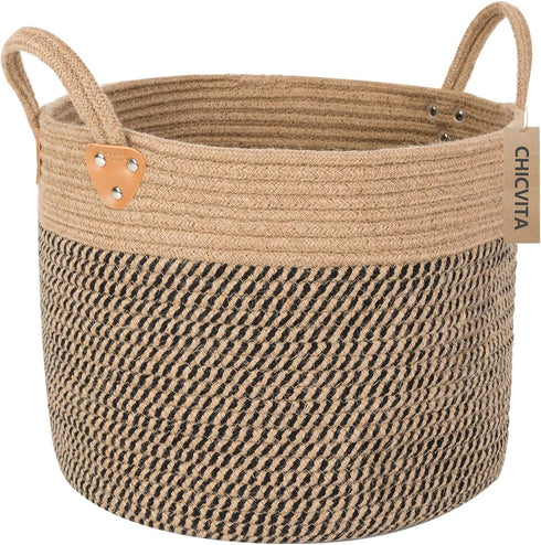CHICVITA Wicker Laundry Basket With Handles, Storage Baskets for Decor, Rope Basket for Blankets, Toys, Clothes, Shoes, Plant Basket for Living Ro...