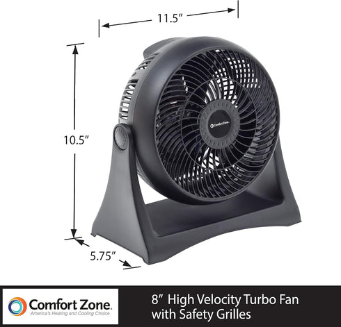 Comfort Zone Table Fan, 8 inch, 3 Speed, Personal Fan, Electric, Wall Mountable, 180 Degree Adjustable Tilt, Tabletop Fan, Desk Fan, Airflow 7.91 ...