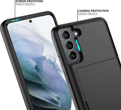 Nvollnoe for Samsung S21 Case with Card Holder 5G 6.2 inch Dual Layer Heavy Duty Protective Galaxy S21 Case Hidden Card Slot Slim Wallet Case for ...