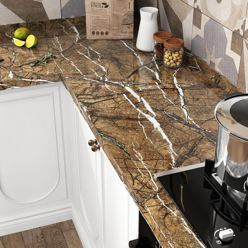Brown Marble Contact Paper for Countertops Peel and Stick Wallpaper for Kitchen Cabinets Glossy Granite Counter Top Self Adhesive Marble Wall Pape...