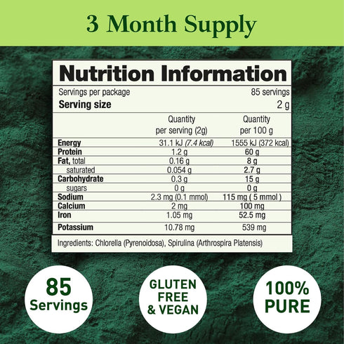 Good Natured Premium Chlorella Spirulina Powder | 85 Servings | Non-GMO | Sunlight Grown | Deep Green Color | Cracked Cell Wall | Alkalyzing | Hig...
