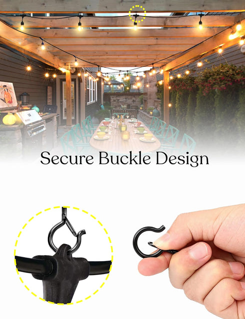Brightech String Light Screw Hooks - Ceiling Hooks for Hanging Solar, Plug-in Lights, Outdoor String Lights - Q Hooks with Safety Buckle Design fo...