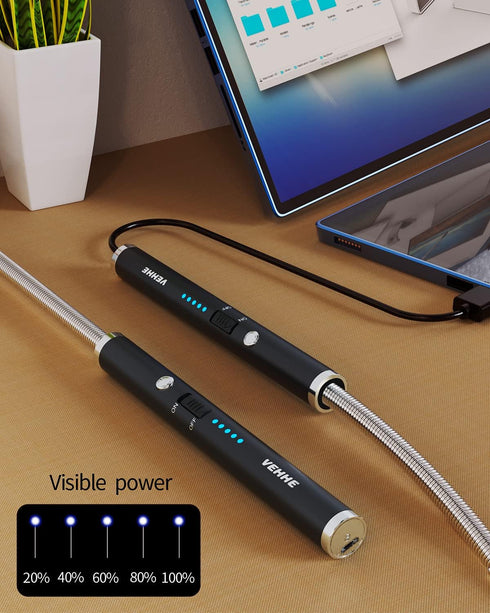 VEHHE Candle Lighter, Electric Rechargeable Arc Lighter with LED Battery Display Long Flexible Neck USB Lighter for Light Candles Gas Stoves Campi...