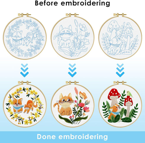 ERKOON 5 Set Embroidery Kit for Beginners, Cats and Dogs Embroidery Sarter kit, Animal Embroidery set for Adult Kids, DIY Cross Stitch Kits with P...