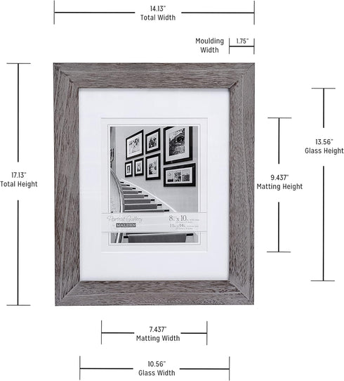Malden International Designs Manhattan Distressed Mat Picture Frame, 8x10/11x14, Gray...