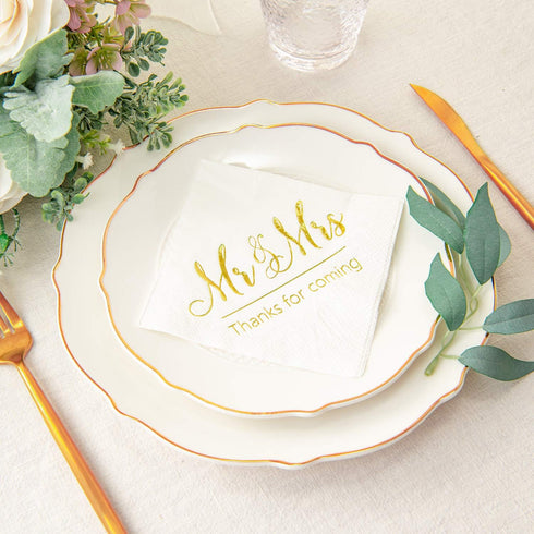 Crisky Napkins Mr and Mrs Gold Cocktail Beverage Dessert for Wedding Shower Engagement Party Decorations, Cake Table Decor Supplies. 100 Pcs, 3-Pl...