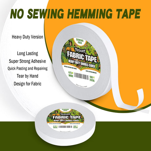 Heavy Duty Fabric Tape - Sticky Double-Sided Tape Strong Adhesive Cloth Leather Tape Press-on Tape, No Sewing or Ironing, Gluing, Alterations and ...