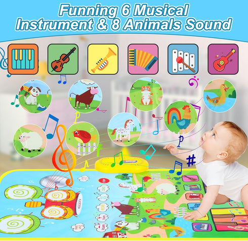 Toys for 1 Year Old Boys and Girls: Love&Mini 3 in 1 Musical Mat for Toddlers 1-3 with Drum 6 Musical Instrument and 8 Animals Sounds Piano Mat To...