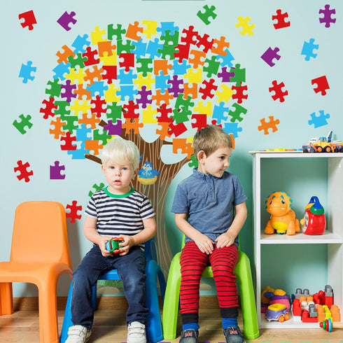 Classroom Tree Bulletin Board Set, Puzzle Pieces Classroom Bulletin Cutouts Tree Wall Decors Supplies for School Elementary Teacher Chalkboard...