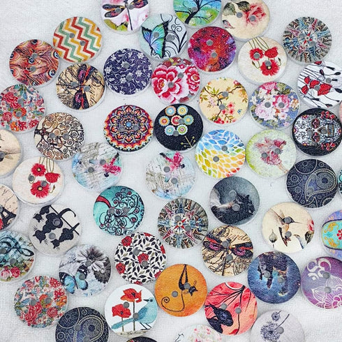 Libiline 100pcs 20/25/30mm Mix Pattern Wood Buttons 4 Holes Craft Clothes Sewing Button (15mm(5/8"), Multi-color)...