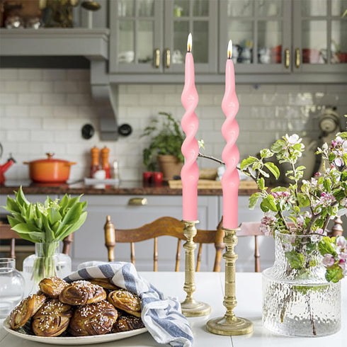 Pink Candlesticks Spiral Taper Candle - Set of 2 Unscented Twisted Candle Wax 10 Inch Long Candle Sticks Unscented Tapered Candles for Home Decora...