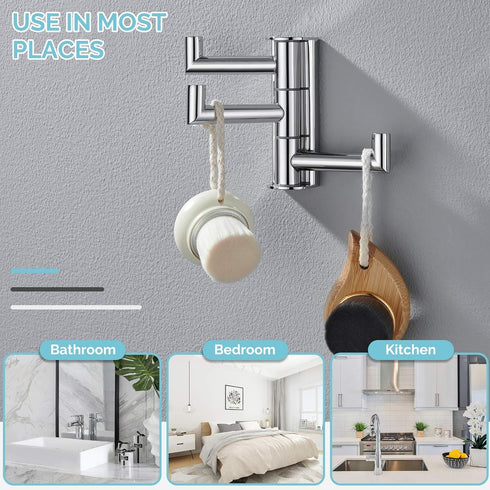 Angle Simple Swivel Towel Hook Polished Chrome, 304 Stainless Steel 3-Arm Robe Hook Bath Towel Hanger, Folding Coat Hook Wall Mounted, 3-Hook Towe...