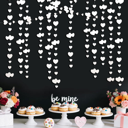 52Ft Valentines Day Party Decorations White Heart Garland White Love Heart Hanging Paper Streamer Banner for Wedding Anniversary Bridal Shower Eng...