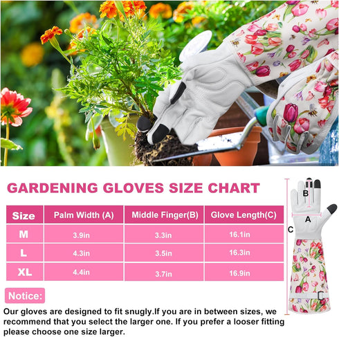 Gardening Gloves for Women, Rose Gloves Gardening Thorn Proof, Long Garden Gloves for Women, Breathable Cowhide Leather Gauntlet (Large, White)...