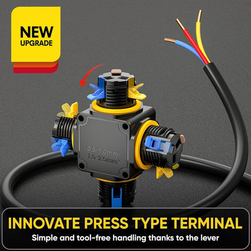IP68 Waterproof Cable Connector Outdoor, 4 Way Waterproof Junction Box Outdoor Cable Connector, 3 Pins wires Screwless,Extension Electrical Cable ...