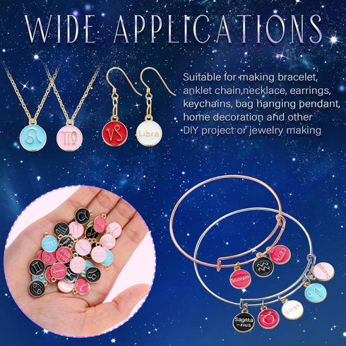 Henoyso 72 Pieces Zodiac Sign Charms Metal Round Double Sided Pendants Twelve Pendants for DIY Bangles Jewelry Making Accessories (Mixed Colors)...