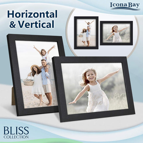 Icona Bay 4x6 Picture Frames (Black, 5 Pack), Modern Style Wood Composite Frames Table Top or Wall Mount, Bliss Collection...