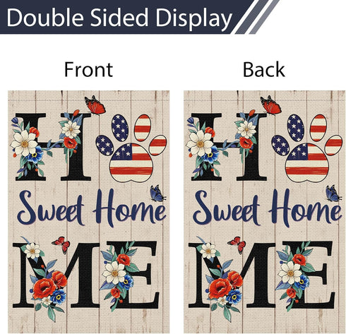 Home Sweet Home Patriotic Garden Flag 4th of July Floral Flag 12x18 Inch Double Sided, America Independence Day Flag Memorial Day Butterfly Yard B...