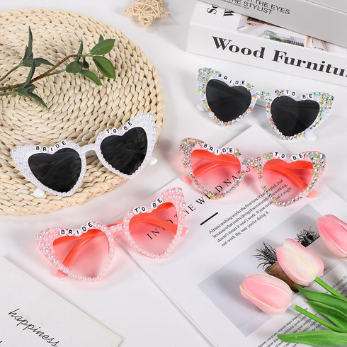 Etercycle Bride Sunglasses, Heart Sunglasses for Bachelorette Party, Fashion Rhinestone Pink Sunglasses For Bride to Be Gift...