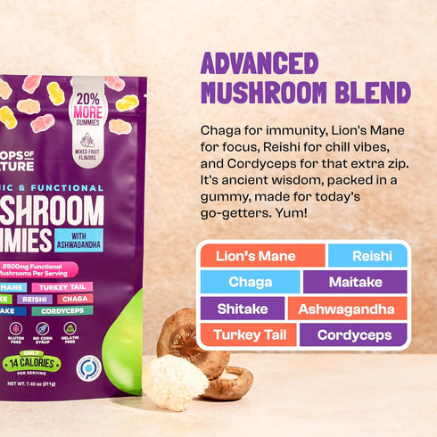 Ashwagandha & Lion's Mane Supplement Gummies - Comprehensive Mushroom Supplement for Cognitive & Immune Support, Vegan Blend with Reishi, Cordycep...