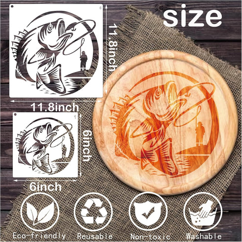 Fish Stencils for Painting Reusable Fishing Stencils Large Fisherman Template Paint Stencils for Painting on Wood Burning, DIY Art Craft Fabric Ca...