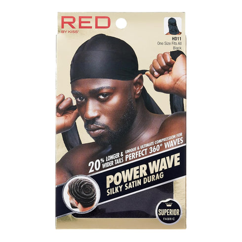 KISS Red Power Wave Silky Satin Durag Extra Long Tails (Black)...