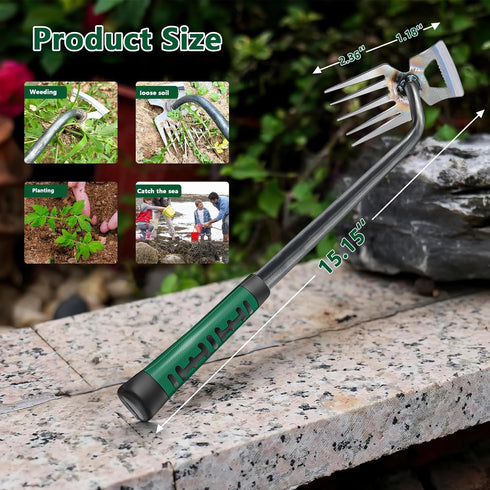 Weed Puller Tools Sharp Weeding Tool High Manganese Steel Grass Root Removal Tool with 5 Teethes Dual Purpose Hand Weeder Tool for Yard Garden Far...