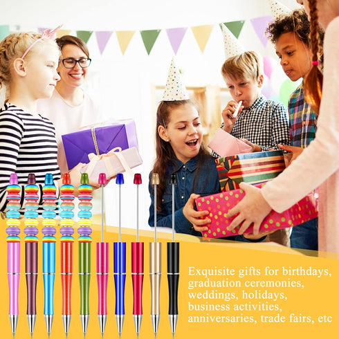 Crtiin 50 Pieces Plastic Beadable Pen Bulk Bead Ballpoint Pen Shaft Black Ink Beaded Pens with 50 Refills for DIY Making Gift Kids Students Office...