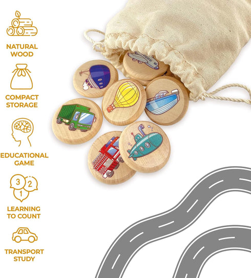 Ulanik Transport Matching Memory Game for Toddlers Age 3 + Year Old Preschool Wooden Board Games for Kids 4-8 Learning & Education Toys — 30 chips...
