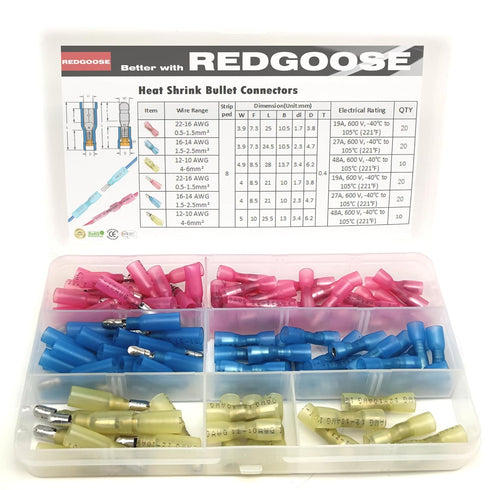100PCS Heat Shrink Bullet Connectors 22-10 Gauge Insulated Waterproof Electrical Marine Automotive Female and Male Butt Crimp Terminals Assortment...