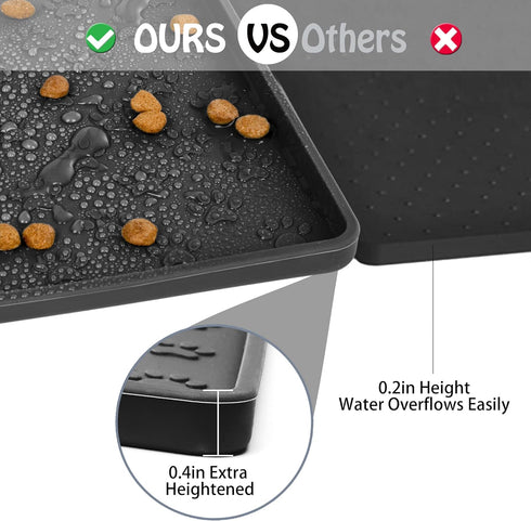 Dog Cat Pet Food Mat for Floor Dog Feeding Bowl Mat for Food and Water Raised Edges Dog Cat Mat for Food and Water Prevent Spill on Floor Waterpro...