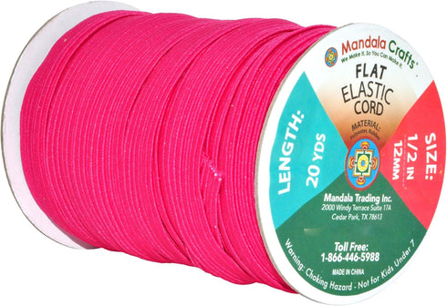 Mandala Crafts 12mm 20 Yds Roll of Hot Pink Elastic Bands for Sewing - 1/2 Flat Elastics Cord - 1 2 Inch Braided Stretch Straps for Crafting...