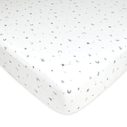 TL Care Fitted Crib Sheet 28" x 52", Soft Breathable Neutral 100% Cotton Jersey Sheet, Stars and Moons, for Boys and Girls, Fits Crib and Toddler ...