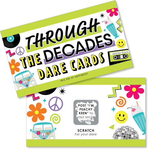 Big Dot of Happiness Through The Decades - 50s, 60s, 70s, 80s, and 90s Party Game Scratch Off Dare Cards - 22 Count...